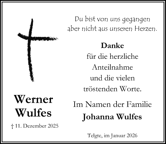 Traueranzeige von Werner Wulfes von Peiner Allgemeine Zeitung