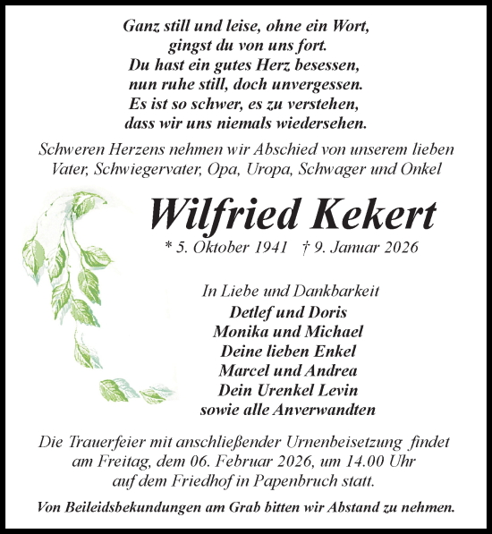 Traueranzeige von Wilfried Kekert von Wochenspiegel