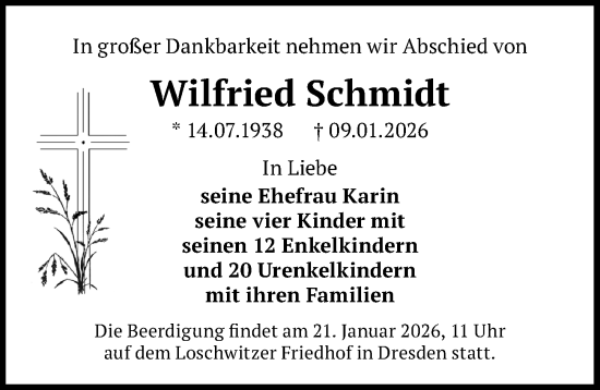 Traueranzeige von Wilfried Schmidt von Sächsische Zeitung