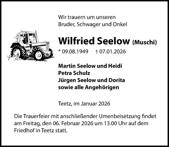 Traueranzeige von Wilfried Seelow von Wochenspiegel
