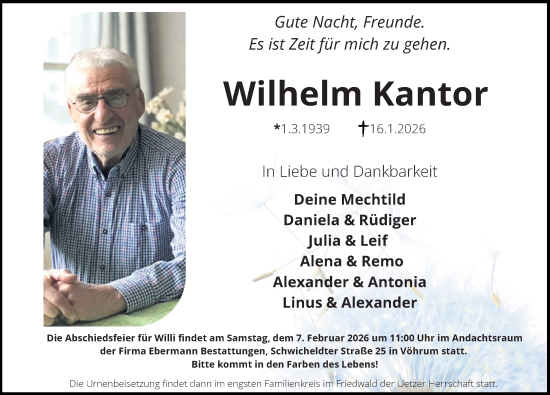 Traueranzeige von Wilhelm Kantor von Peiner Allgemeine Zeitung