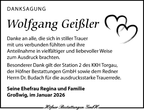 Traueranzeige von Wolfgang Geißler von Torgauer Zeitung
