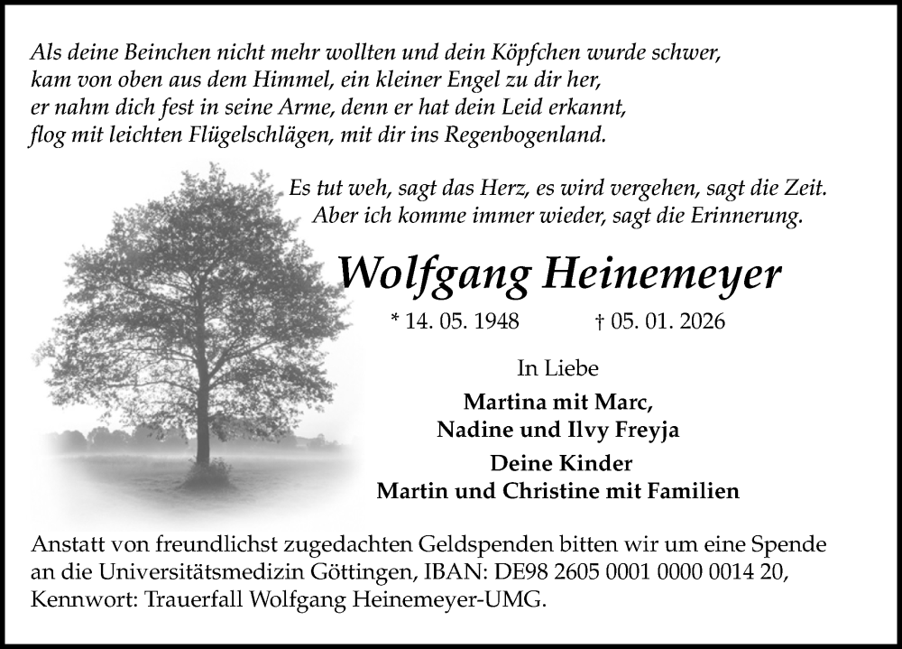  Traueranzeige für Wolfgang Heinemeyer vom 10.01.2026 aus Göttinger Tageblatt