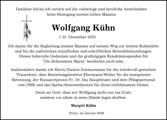 Traueranzeige von Wolfgang Kühn von Peiner Allgemeine Zeitung