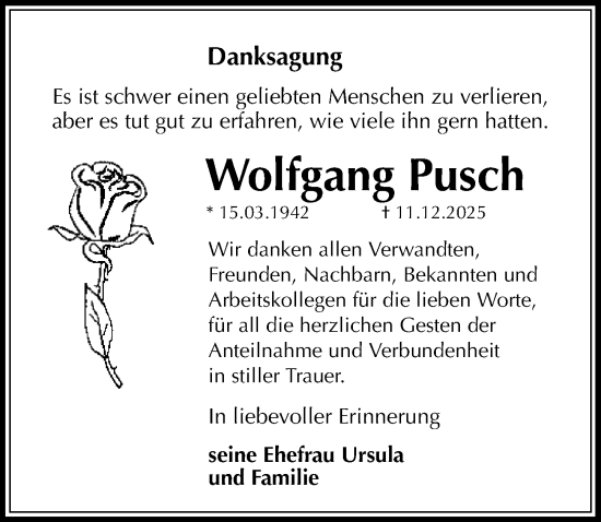 Traueranzeige von Wolfgang Pusch von Sächsische Zeitung