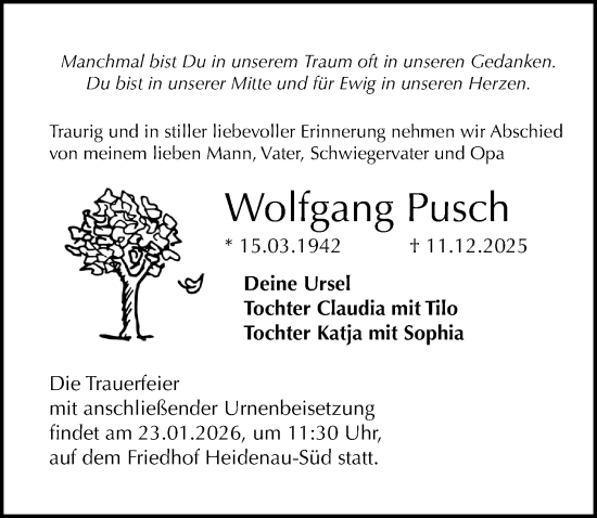 Traueranzeige von Wolfgang Pusch von Sächsische Zeitung