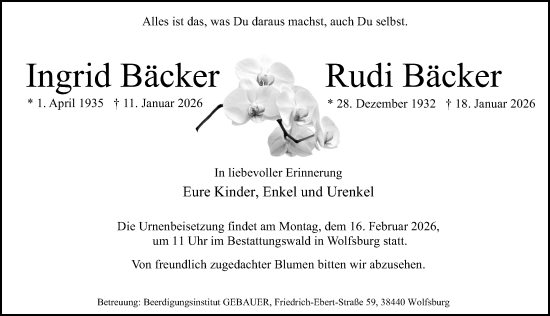 Traueranzeige von Ingrid & Rudi Bäcker 