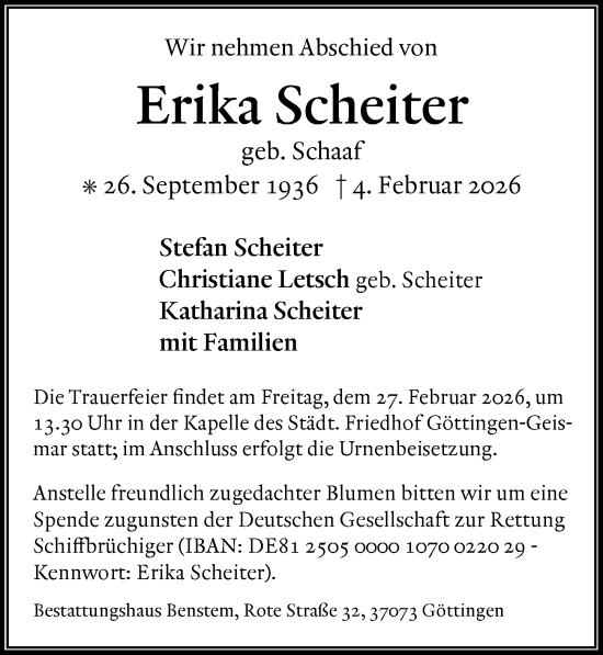 Traueranzeige von Erika Scheiter 