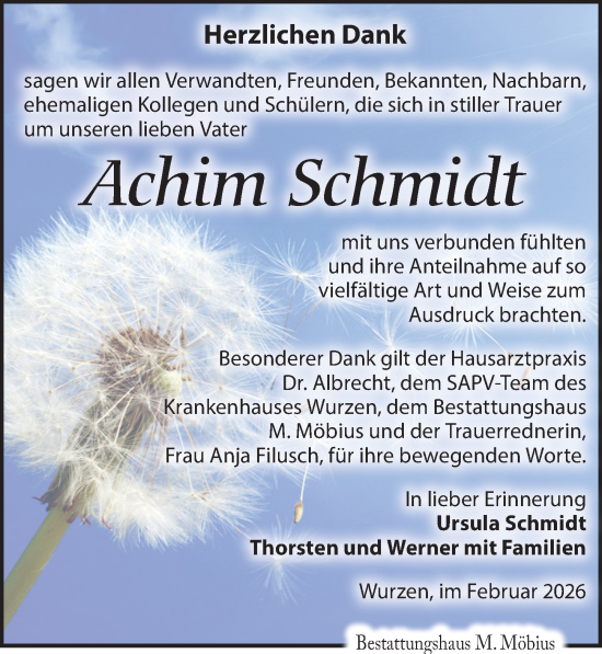 Traueranzeige von Achim Schmidt von Leipziger Volkszeitung