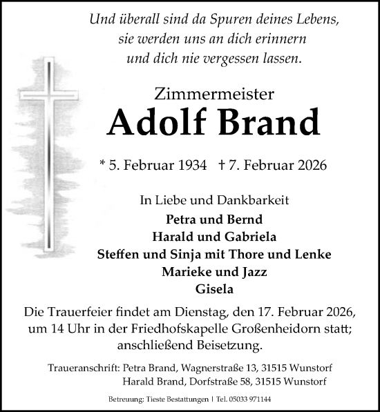 Traueranzeige von Adolf Brand von Hannoversche Allgemeine Zeitung/Neue Presse