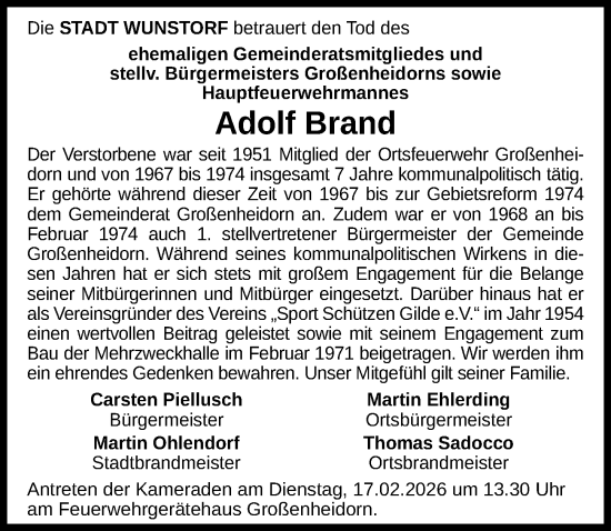 Traueranzeige von Adolf Brand von Hannoversche Allgemeine Zeitung/Neue Presse