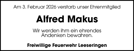 Traueranzeige von Alfred Makus von Die Harke
