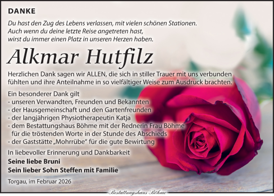 Traueranzeige von Alkmar Hutfilz von Torgauer Zeitung