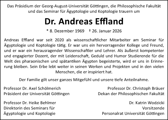 Traueranzeige von Andreas Effland von Göttinger Tageblatt