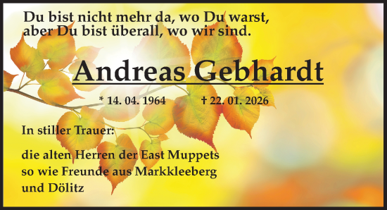 Traueranzeige von Andreas Gebhardt von Leipziger Volkszeitung