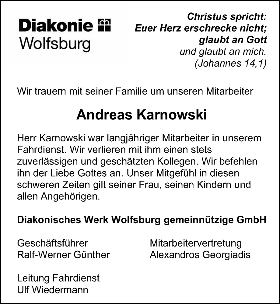  Traueranzeige für Andreas Karnowski vom 21.02.2026 aus Aller Zeitung