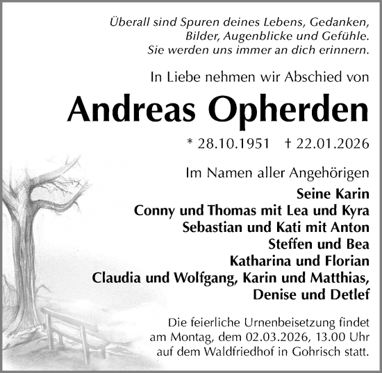 Traueranzeige von Andreas Opherden von Sächsische Zeitung