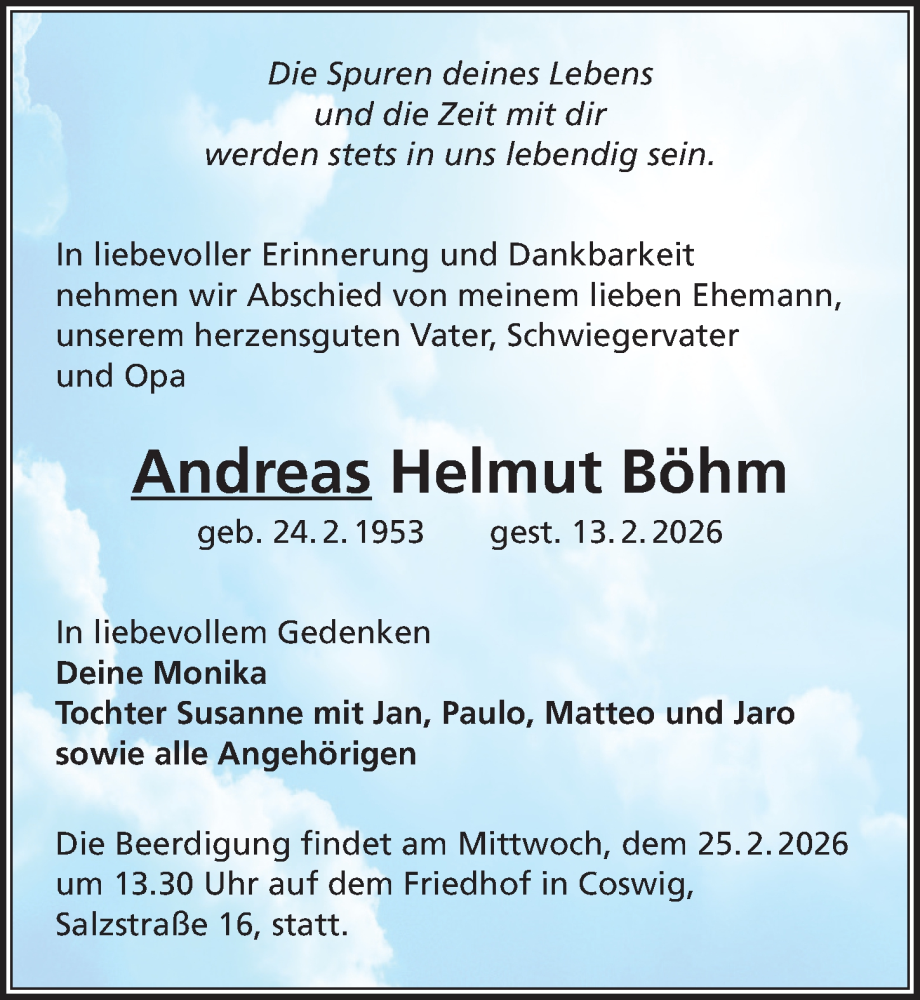  Traueranzeige für Andreas Helmut Böhm vom 21.02.2026 aus Sächsische Zeitung