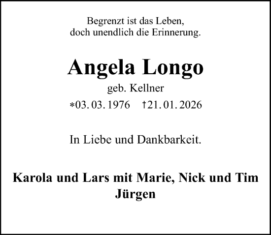 Traueranzeige von Angela Longo von Schaumburger Nachrichten