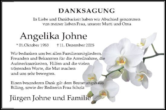 Traueranzeige von Angelika Johne von Sächsische Zeitung