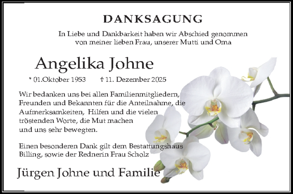  Traueranzeige für Angelika Johne vom 07.02.2026 aus Sächsische Zeitung