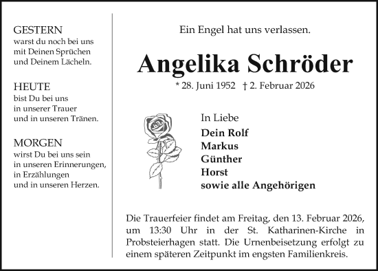 Traueranzeige von Angelika Schröder von Kieler Nachrichten