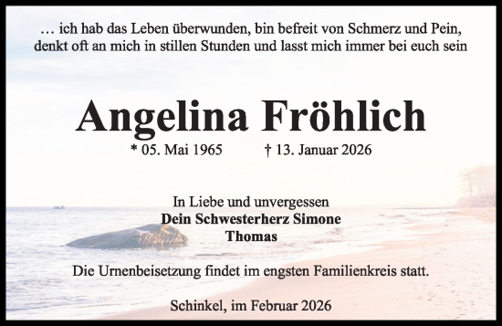 Traueranzeige von Angelina Fröhlich von Kieler Nachrichten