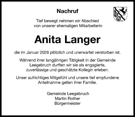 Traueranzeige von Anita Langer von Märkischen Allgemeine Zeitung