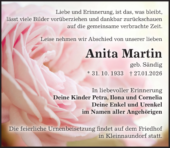 Traueranzeige von Anita Martin von Sächsische Zeitung
