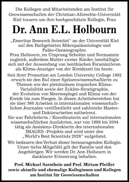 Traueranzeige von Ann E.L. Holbourn von Kieler Nachrichten
