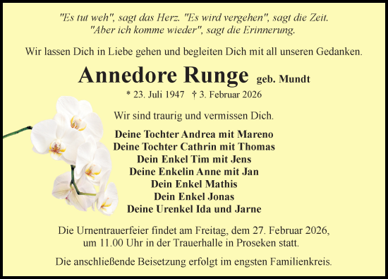 Traueranzeige von Annedore Runge von Ostsee-Zeitung GmbH