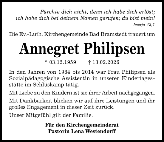 Traueranzeige von Annegret Philipsen von Kieler Nachrichten