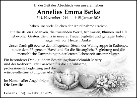 Traueranzeige von Annelies Emma Betke von Wochenspiegel