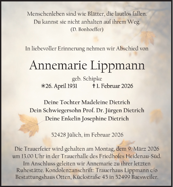 Traueranzeige von Annemarie Lippmann von Sächsische Zeitung