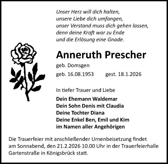 Traueranzeige von Anneruth Prescher von Sächsische Zeitung