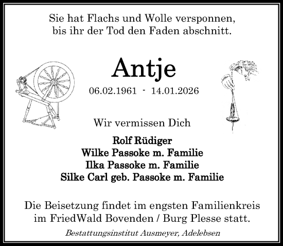 Traueranzeige von Antje  von Göttinger Tageblatt