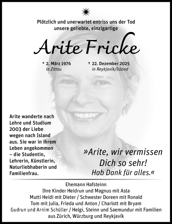 Traueranzeige von Arite Fricke von Sächsische Zeitung