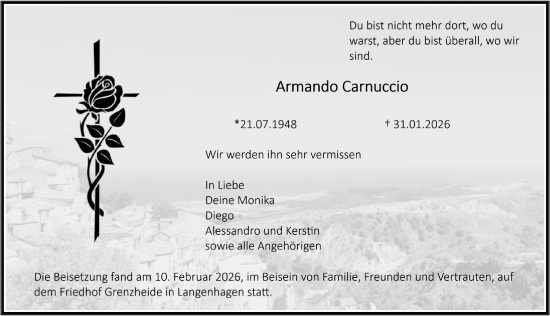 Traueranzeige von Armando Carnuccio von Hannoversche Allgemeine Zeitung/Neue Presse