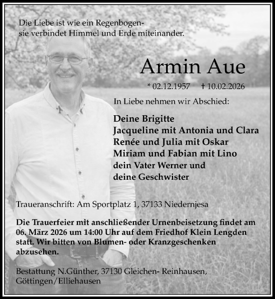 Traueranzeige von Armin Aue von Göttinger Tageblatt