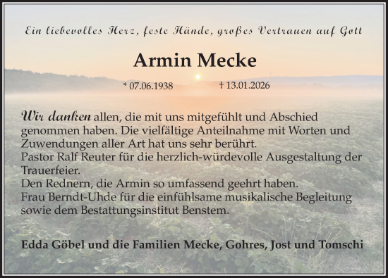 Traueranzeige von Armin Mecke von Göttinger Tageblatt