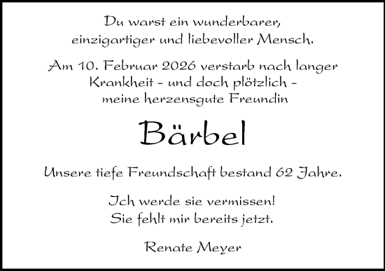 Traueranzeige von Bärbel  von Kieler Nachrichten