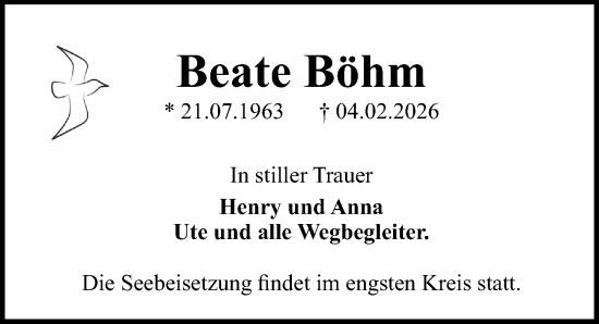Traueranzeige von Beate Böhm von Lübecker Nachrichten