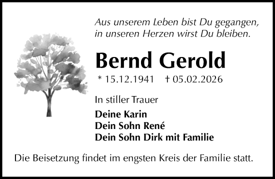 Traueranzeige von Bernd Gerold von Sächsische Zeitung