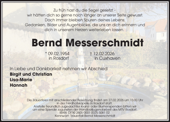 Traueranzeige von Bernd Messerschmidt von Göttinger Tageblatt