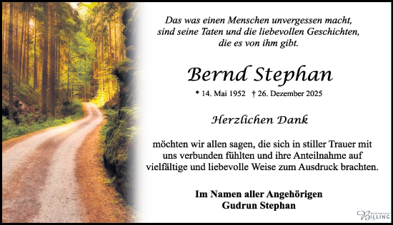 Traueranzeige von Bernd Stephan von Sächsische Zeitung