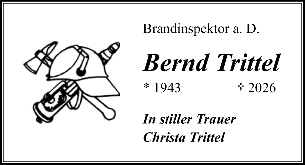  Traueranzeige für Bernd Trittel vom 21.02.2026 aus Märkischen Allgemeine Zeitung