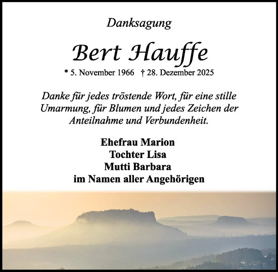 Traueranzeige von Bert Hauffe von Sächsische Zeitung