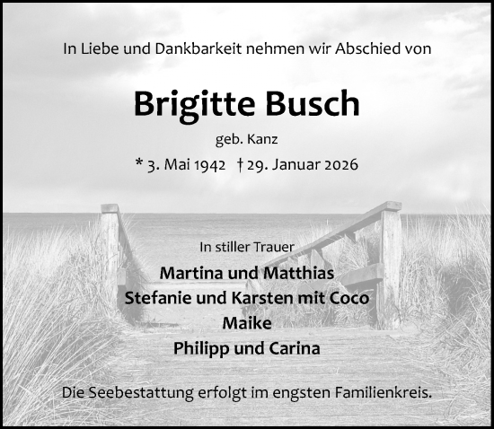 Traueranzeige von Brigitte Busch von Lübecker Nachrichten