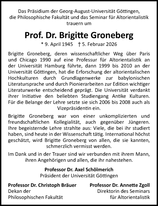 Traueranzeige von Brigitte Groneberg von Göttinger Tageblatt