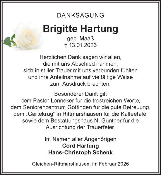 Traueranzeige von Brigitte Hartung von Göttinger Tageblatt